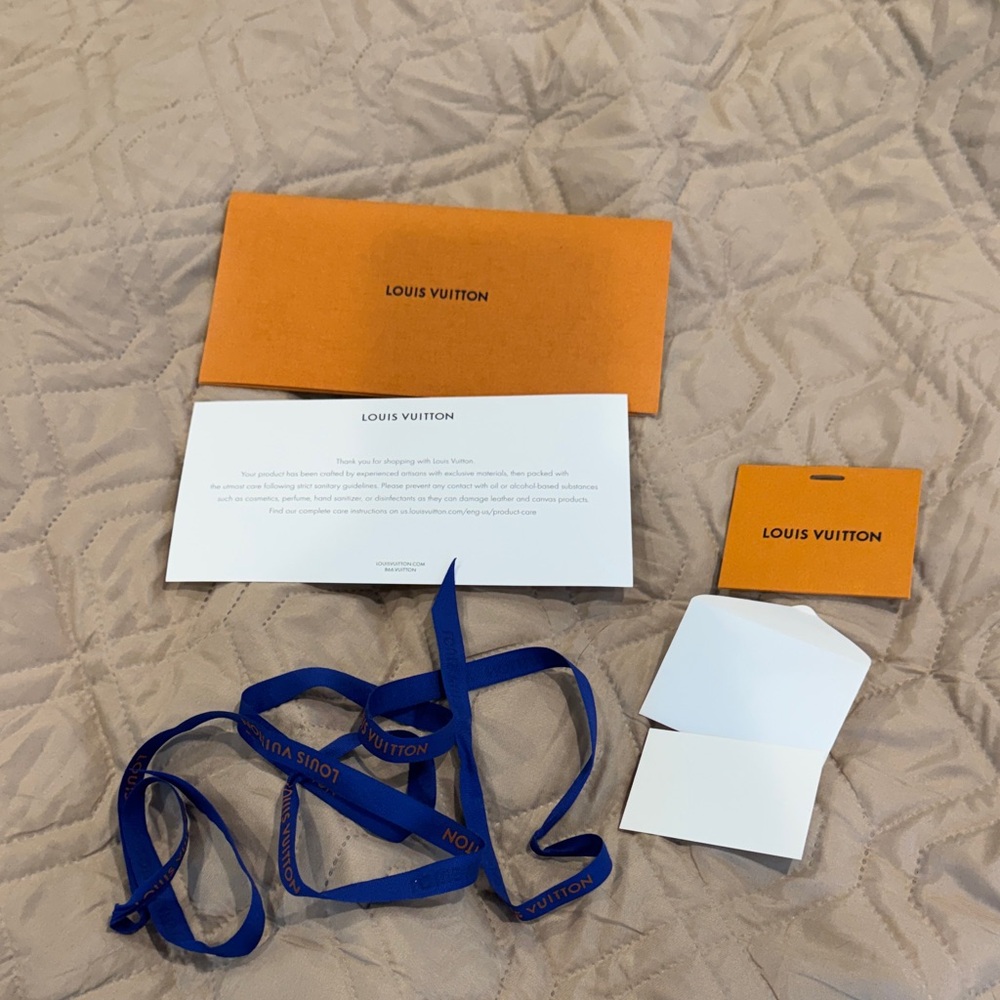 Louis Vuitton Orange Gift Packaging with Royal Blue Ribbon and Cards